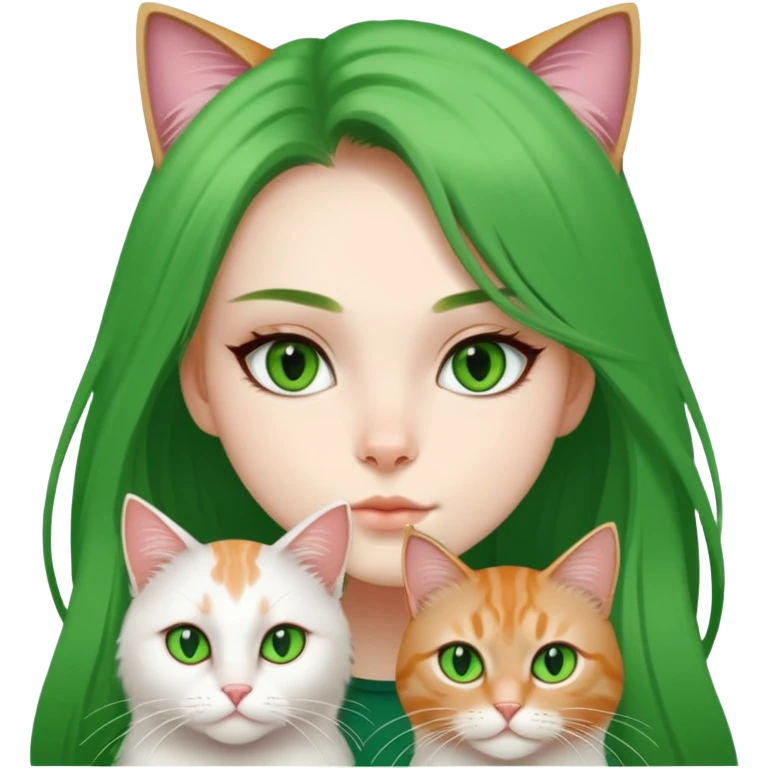 a cool girl and a jinjila long hair cat, cat’s eyes are green emoji
