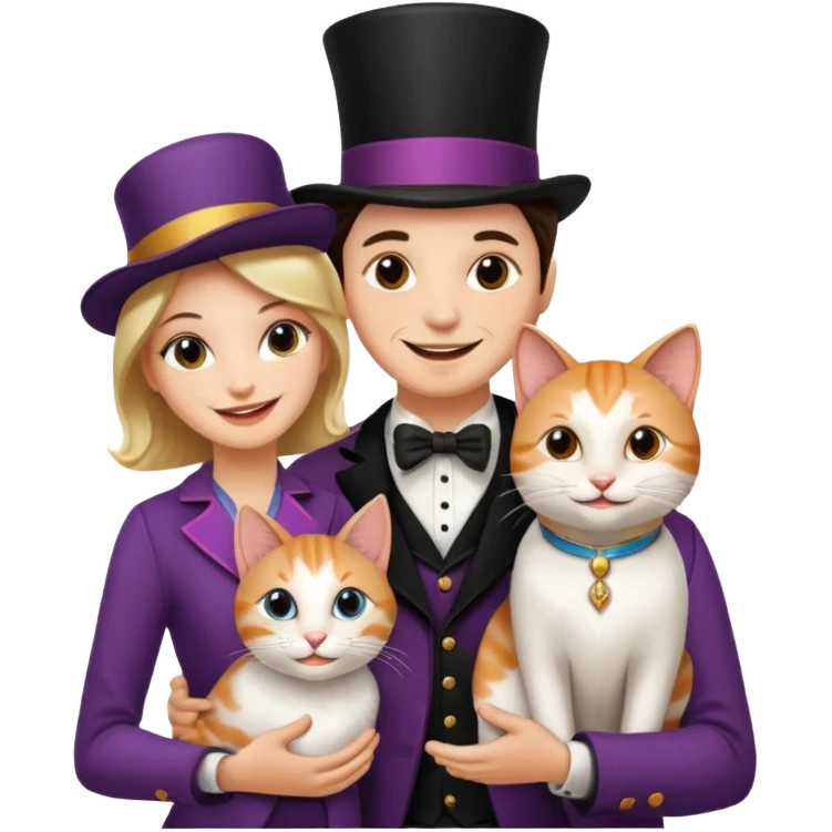 magician couple and their pet cat emoji