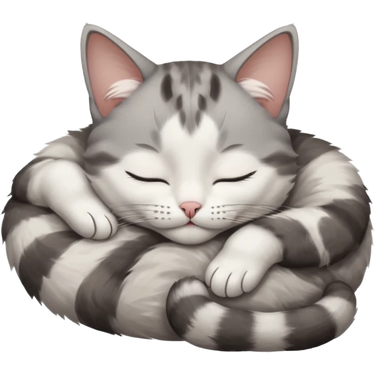 grey and white small cat with eyes closed lying down upside down with its paws/arms tightly covering its own face emoji