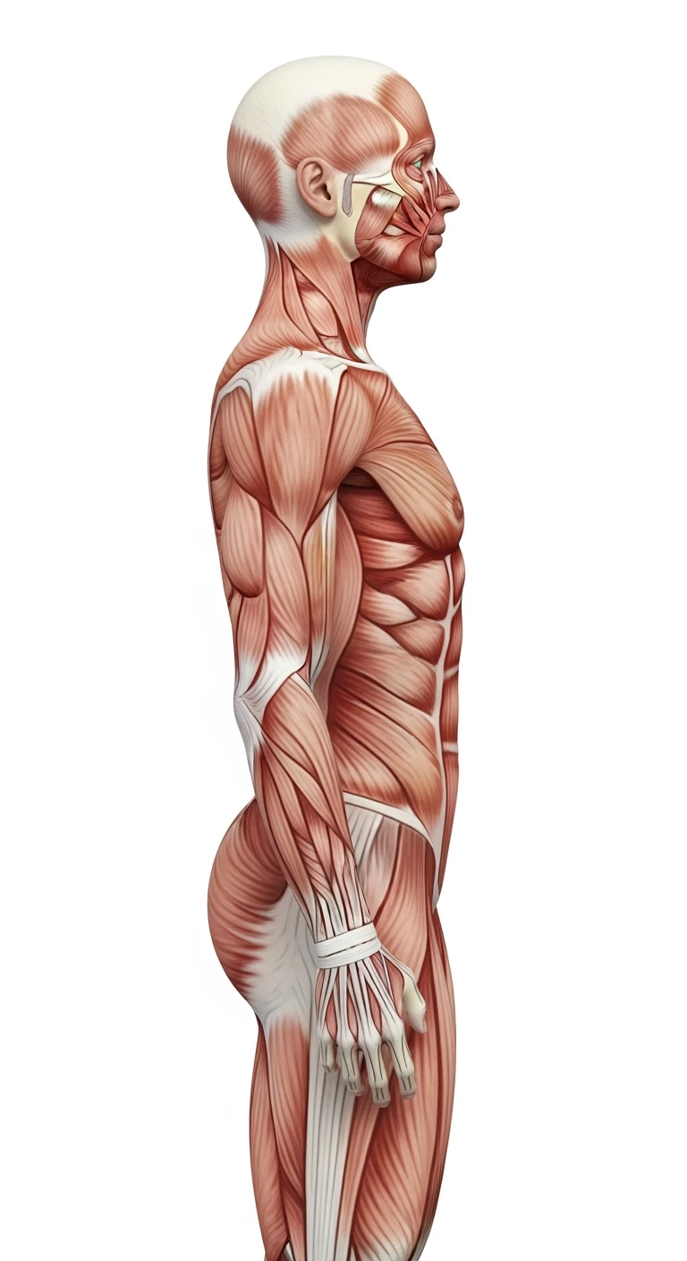 corpo umano anatomico di profilo realistico con schiena piatta e glutei piatti, sfondo bianco, iperrealistico 4k emoji