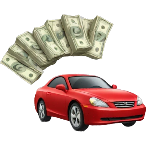Man driving red car throwing money  emoji