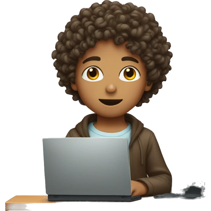 boy curly hair behind computer emoji