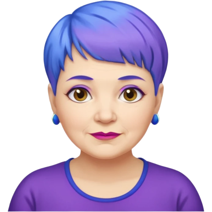 mujer muy mayor un poco gorda pelo azul o morado pixie cut  emoji