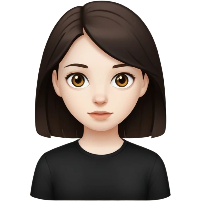 Pale skin, lighter brown eyes, dark hair girl, with black shirt emoji