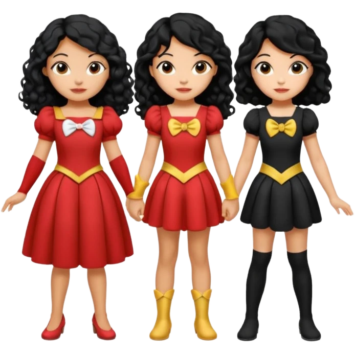 Haz algo relaciono con Disney donde haya quatre chicas con el tono de piel carne, una con el pelo rizado largo, una con el pelo muy corto negro, una con el cabello ondulado mediano y la otra con el pelo negro largo emoji