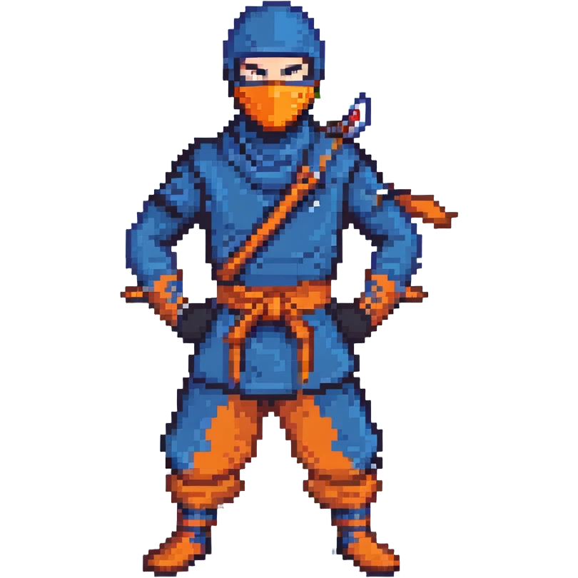 masked ninja with blue costume in dynamic pose emoji