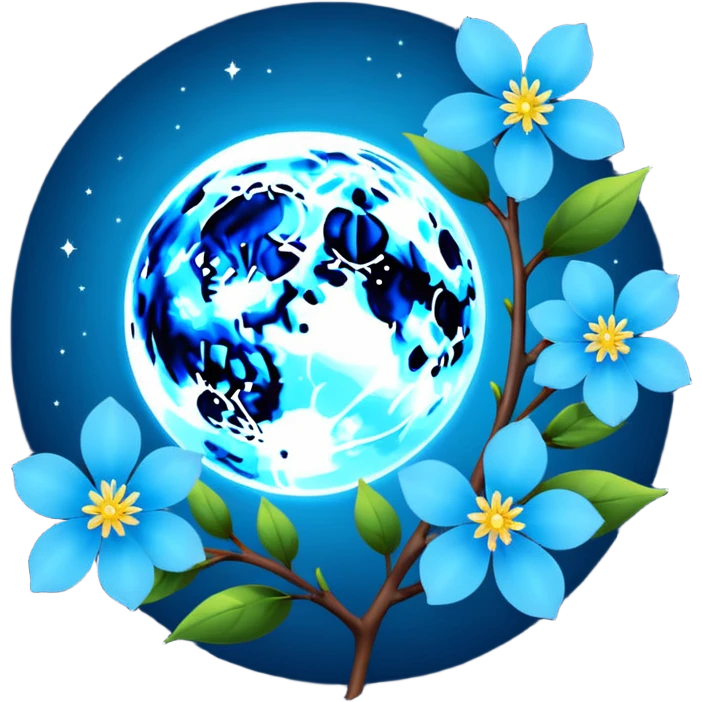 mitnight-colored Moon with light blue blossom emoji