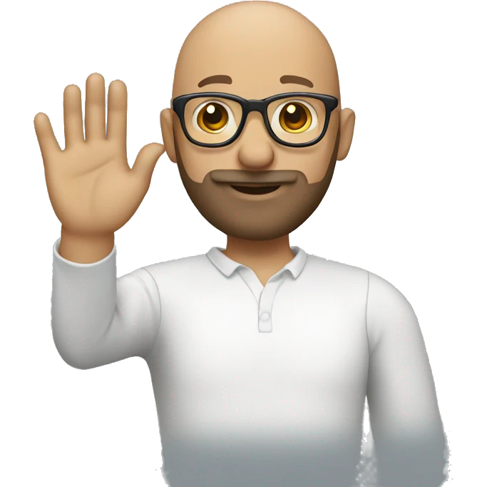 bald guy, wearing glasses, with dark blonde beard, waving hand emoji