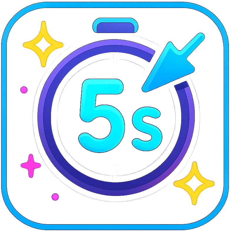 animated -5 sec icon with dark purple, blue, and black base, bright accents, complex gradients, stars, bright neon border, modern clean -5 seconds symbol, subtle glowing and moving stars neon effects, sophisticated futuristic style emoji