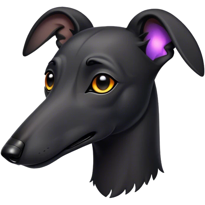 Cinematic Noble Black Greyhound Portrait Emoji, Poised and regal, with a lean, graceful build and a sleek, jet-black Fur, deep-set soulful dark eyes, Simplified yet sharp and sophisticated features, highly detailed, glowing with a soft, dignified glow, high shine, intelligent and swift, stylized with an air of elegance, focused and attentive, soft glowing outline, capturing the essence of a watchful and commanding racer, so majestic it feels as though it could sprint out of the screen with effortless authority! emoji