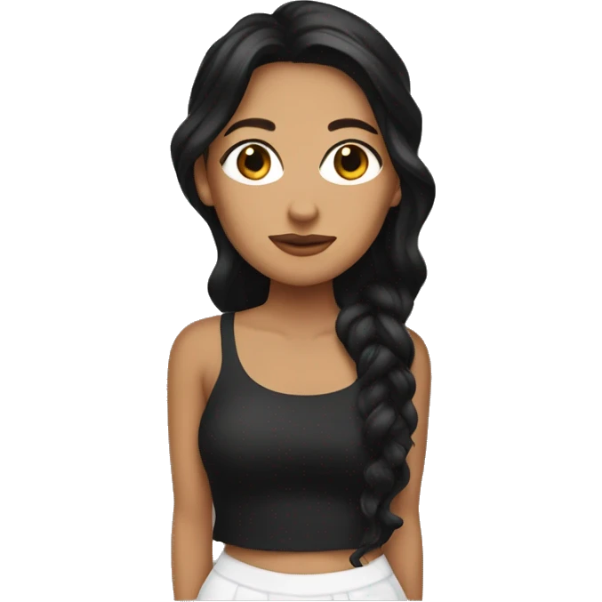 back side of a: brown women, with black hair, a white crop top, wavy long hair emoji