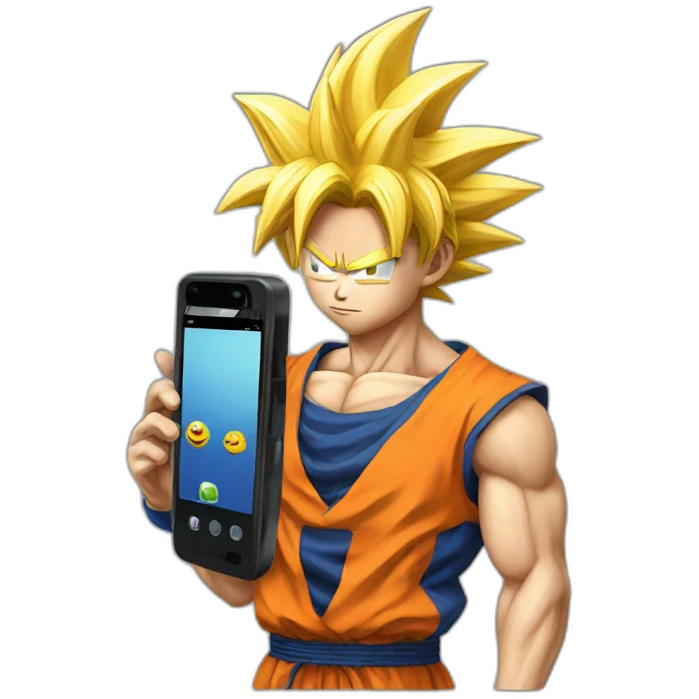 Goku holding a phone emoji