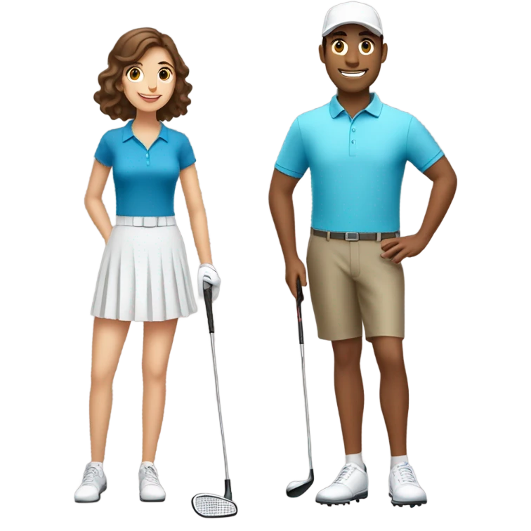 Tall Brown haired guy and short brown haired girl in golf skirt golfing emoji