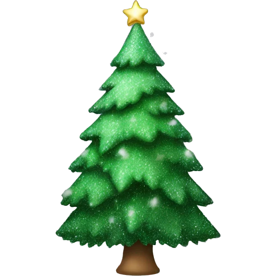 Normal green Christmas tree with snow and glitter  emoji