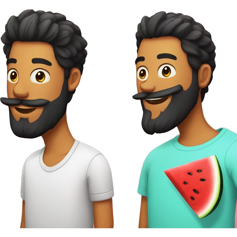 Black beard man with friend chiken in one and in the other one a slice of watermelon emoji