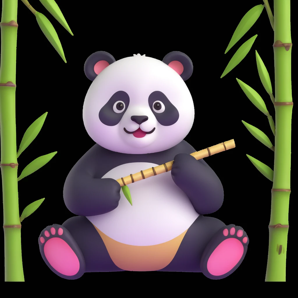 panda eating bamboo in forrest background, close up pose emoji