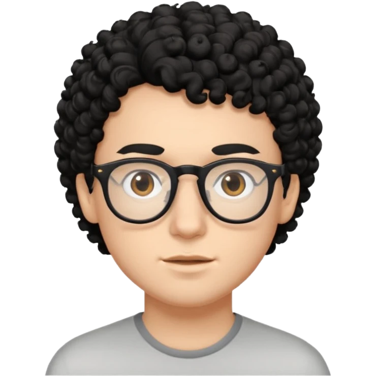 A white boy with black curly hair with classes brown eye emoji