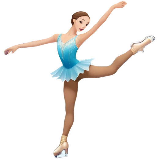 An colorful icon featuring a graceful figure skater performing a spin on the ice. The background includes a grand ice rink palace with shining spotlights and cheering spectators in the stands. Transparent background highlights the elegance and artistry of figure skating emoji