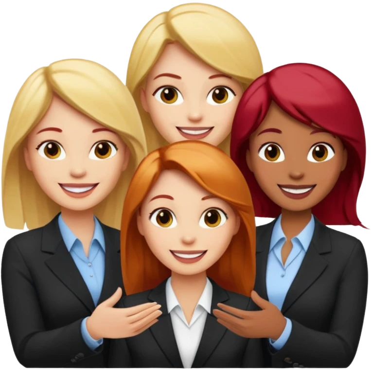 сделай деловых 4 коллег, которые радостно что-то обсуждают. все должны быть светлокожими и с разным цветом волос -блонд, черный, шатен, рыжий emoji