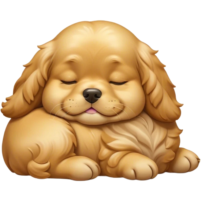 Cinematic Meme-Worthy Chubby Sleeping Gold Cocker Spaniel Portrait Emoji, Head resting peacefully with a contented smile, showcasing a delightfully chubby build and a luxuriously soft golden coat, eyes shut in a serene nap, Simplified yet hilariously adorable features, highly detailed, glowing with a soft, drowsy light, high shine, relaxed and utterly lovable, stylized with an air of playful laziness, bright and heartwarming, soft glowing outline, capturing the essence of a comically sleepy companion, so meme-worthy it feels like it could instantly become the next viral sensation of adorable slumber! emoji