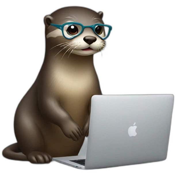 female vet otter with glasses use a macbook emoji