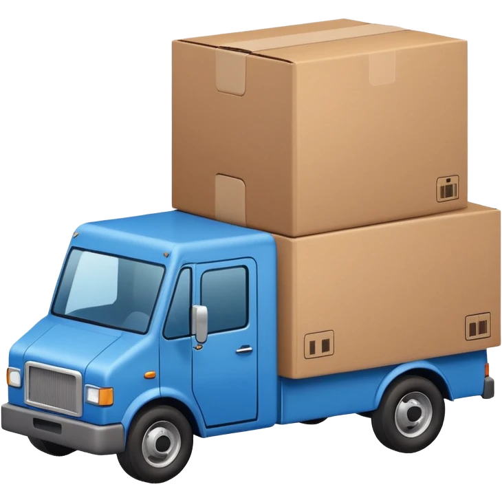 emoji of delivery truck nearby a packaging box emoji