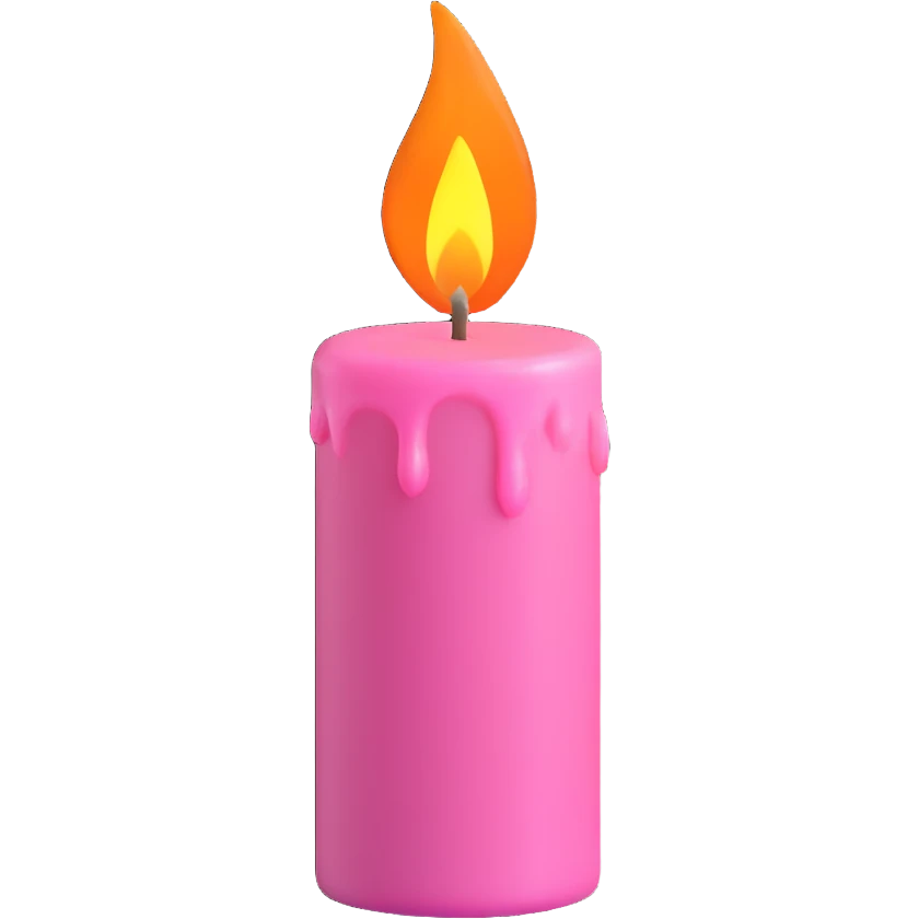 Draw a pink candle with a flame on it at an angle of 15 degrees from the vertical. emoji
