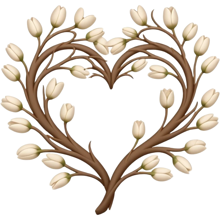 Natural cottage core aesthetic minimal flower branches in a twisty heart shape emoji