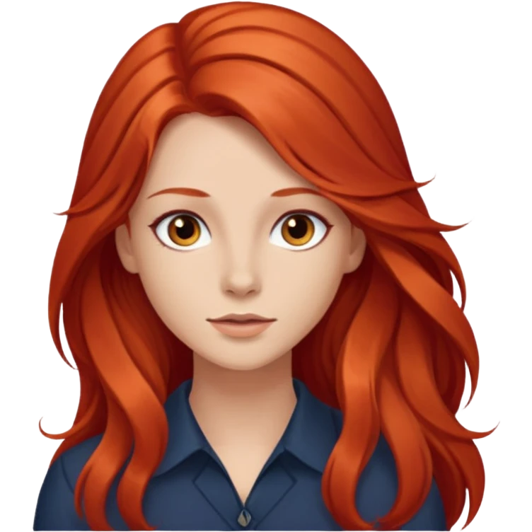 Stefanie Ridel with long red hair, brown eyes emoji
