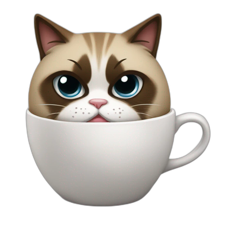 grumpy cat drops a coffee mug on the floor emoji