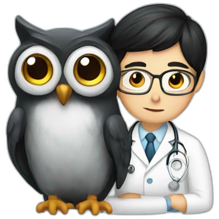 scientist-with-black-hair-hugging-an-owl-in-hospital emoji