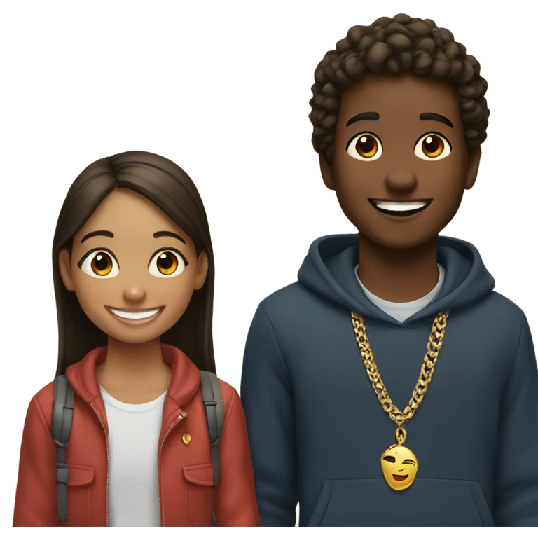 Girl smiles with boy smiles and jewelry emoji