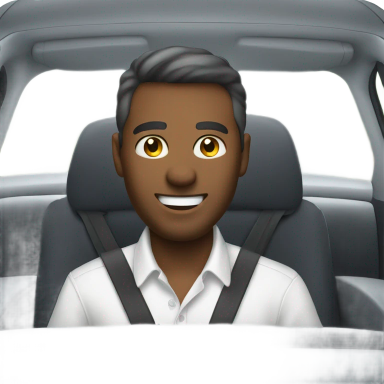 man in white button-down shirt driving and smiling emoji