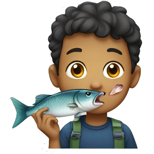 A boy eating fish emoji