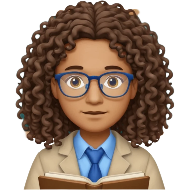 un professeur métisse au cheveux mi long bouclés avec des yeux bleus d'arts plastiques emoji