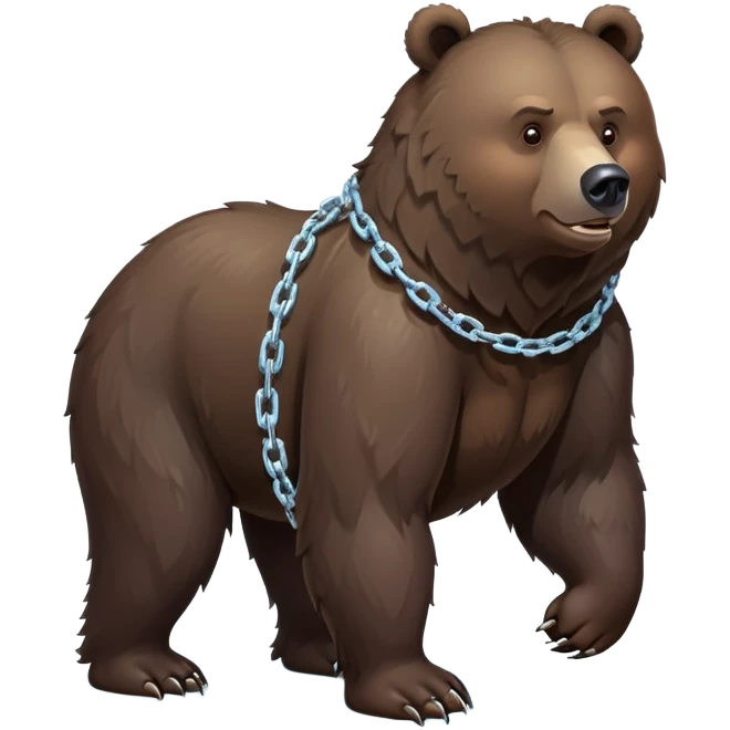 Full-body shot of realistic dark brown bear on all four legs, showing complete bear from head to tail, stern expression, ice chain collar emoji