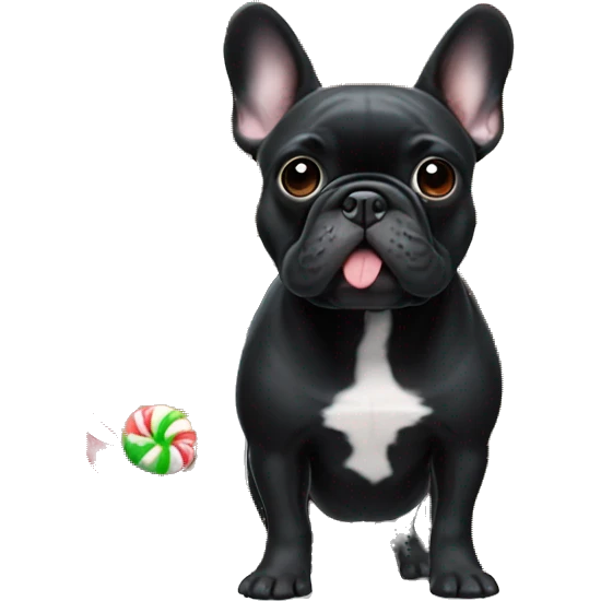Black French bulldog in gingerbread house emoji