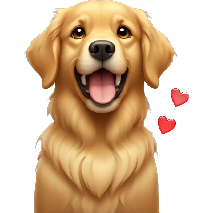 Golden Retriever is angry but with hearts next to him emoji
