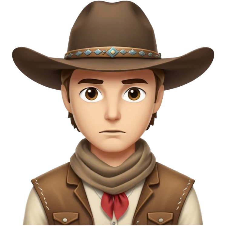 Clash of Clans aesthetic friendly Cowboy Portrait Emoji, With a rugged yet stylized build wearing a classic wide-brimmed hat and bandana, his face rendered in a natural skin tone (not yellow), determined eyes and a steely gaze, Simplified yet dynamic features, highly detailed, glowing with a warm, sunlit frontier radiance, high shine, brave and spirited, stylized with an air of Wild West heroism, focused and ready, soft glowing outline, capturing the essence of a fearless cowboy adventurer ready to ride into epic quests! emoji