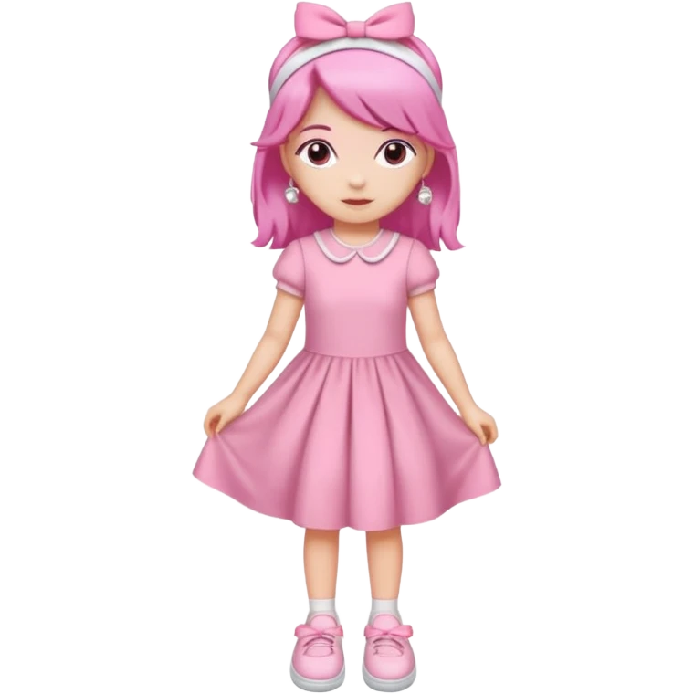 A girl wear a a pink pink dress and pink wacth and a pink hairband and a white shoes emoji