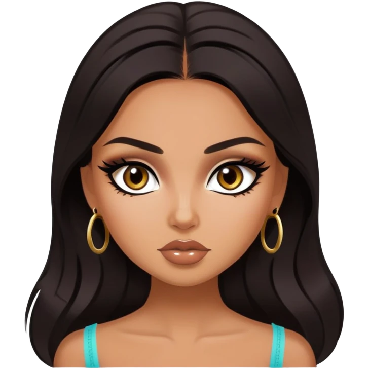russian features, dark hair, beauty,  hair, tan skin,  eyes, pretty eyes, black eyeliner, pretty bratz baddie emoji