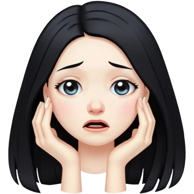 Pale girl with long black hair cry emoji