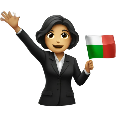 A super realistic woman in a black suit waves the Italian flag over her head emoji