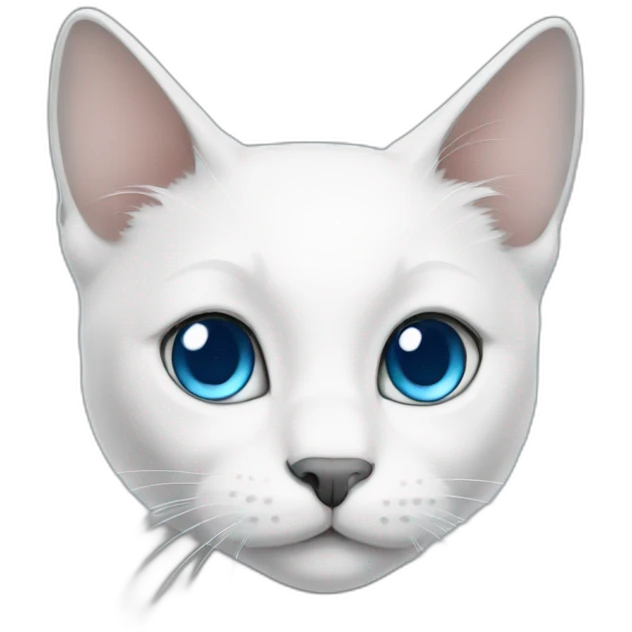 White cat with gray face nose and gray ears, blue eyes emoji
