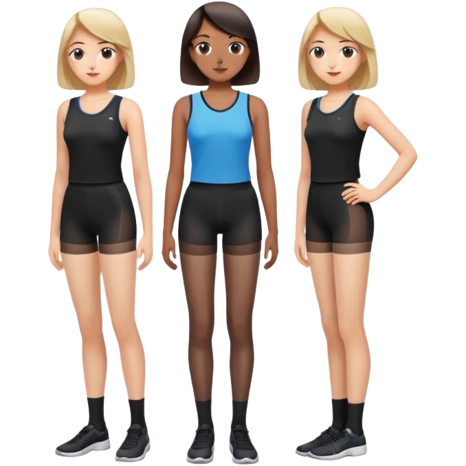 person standing with legs apart, wearing three-point shorts and black pantyhose emoji
