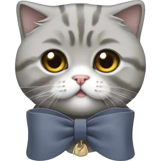 Grey scottish fold kitty wearing a drown bow emoji