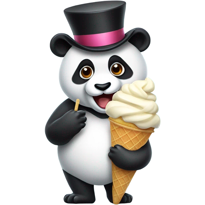 Panda in a top hat eating ice cream emoji
