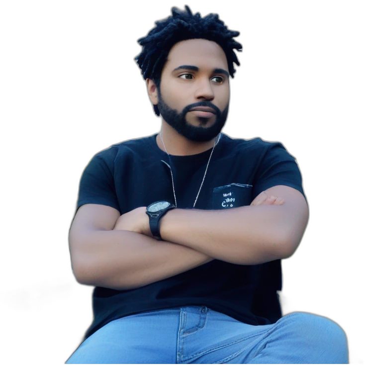 denim-clad man with flower emoji