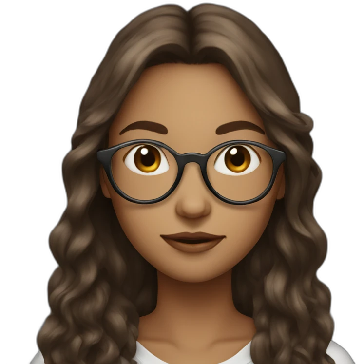 brown long hair young woman with circles glasses emoji