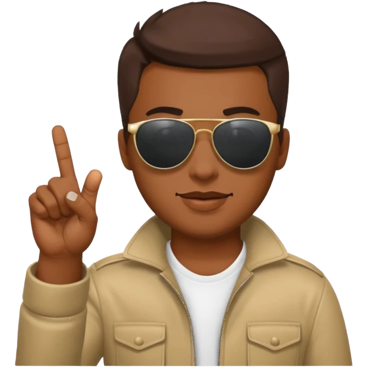 a brown skin guy holding up middle finger with sunglasses in emoji